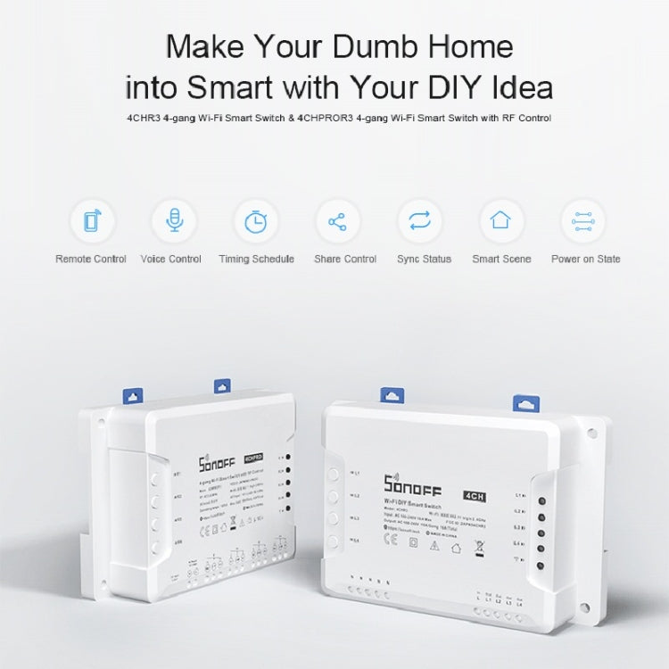 Sonoff 4CHPROR3 Telefono cellulare Smart Home Switch Controller a quattro vie, supporta i tempi di controllo a lungo raggio