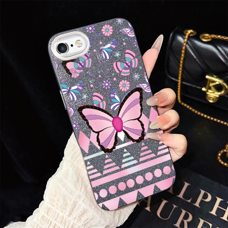 Custodia per telefono ibrida in PC e TPU con glitter IMD e motivo a farfalle rosa., For iPhone 8 Plus / 7 Plus, For iPhone 6 Plus / 6s Plus, For iPhone 6 / 6s