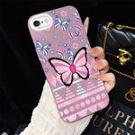 Custodia per telefono ibrida in PC e TPU con glitter IMD e motivo a farfalle rosa., For iPhone 8 Plus / 7 Plus, For iPhone 6 Plus / 6s Plus, For iPhone 6 / 6s