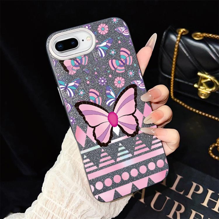 Custodia per telefono ibrida in PC e TPU con glitter IMD e motivo a farfalle rosa., For iPhone 8 Plus / 7 Plus, For iPhone 6 Plus / 6s Plus, For iPhone 6 / 6s