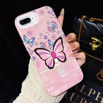 Custodia per telefono ibrida in PC e TPU con glitter IMD e motivo a farfalle rosa., For iPhone 8 Plus / 7 Plus, For iPhone 6 Plus / 6s Plus, For iPhone 6 / 6s
