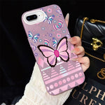 Custodia per telefono ibrida in PC e TPU con glitter IMD e motivo a farfalle rosa., For iPhone 8 Plus / 7 Plus, For iPhone 6 Plus / 6s Plus, For iPhone 6 / 6s