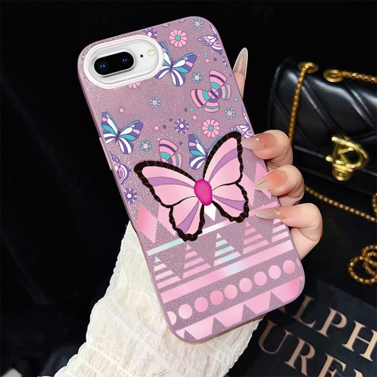 Custodia per telefono ibrida in PC e TPU con glitter IMD e motivo a farfalle rosa., For iPhone 8 Plus / 7 Plus, For iPhone 6 Plus / 6s Plus, For iPhone 6 / 6s