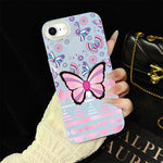 Custodia per telefono ibrida in PC e TPU con glitter IMD e motivo a farfalle rosa., For iPhone 15, For iPhone 14 Plus, For iPhone 14, For iPhone 14 Pro, For iPhone 14 Pro Max, For iPhone SE 2022 / SE 2020