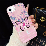 Custodia per telefono ibrida in PC e TPU con glitter IMD e motivo a farfalle rosa., For iPhone 15, For iPhone 14 Plus, For iPhone 14, For iPhone 14 Pro, For iPhone 14 Pro Max, For iPhone SE 2022 / SE 2020