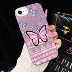Custodia per telefono ibrida in PC e TPU con glitter IMD e motivo a farfalle rosa., For iPhone 15, For iPhone 14 Plus, For iPhone 14, For iPhone 14 Pro, For iPhone 14 Pro Max, For iPhone SE 2022 / SE 2020
