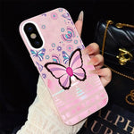 Custodia per telefono ibrida in PC e TPU con glitter IMD e motivo a farfalle rosa., For iPhone 11 Pro Max, For iPhone 11, For iPhone 11 Pro, For iPhone XS / X, For iPhone XR, For iPhone XS Max