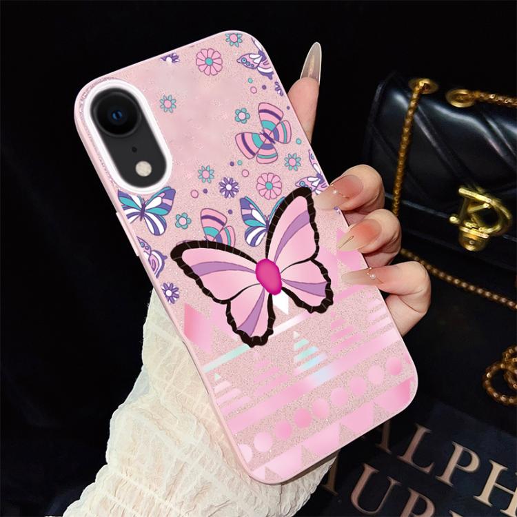 Custodia per telefono ibrida in PC e TPU con glitter IMD e motivo a farfalle rosa., For iPhone 11 Pro Max, For iPhone 11, For iPhone 11 Pro, For iPhone XS / X, For iPhone XR, For iPhone XS Max