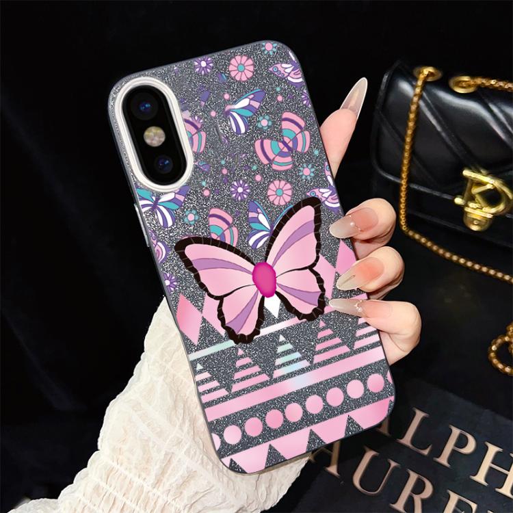 Custodia per telefono ibrida in PC e TPU con glitter IMD e motivo a farfalle rosa., For iPhone 11 Pro Max, For iPhone 11, For iPhone 11 Pro, For iPhone XS / X, For iPhone XR, For iPhone XS Max