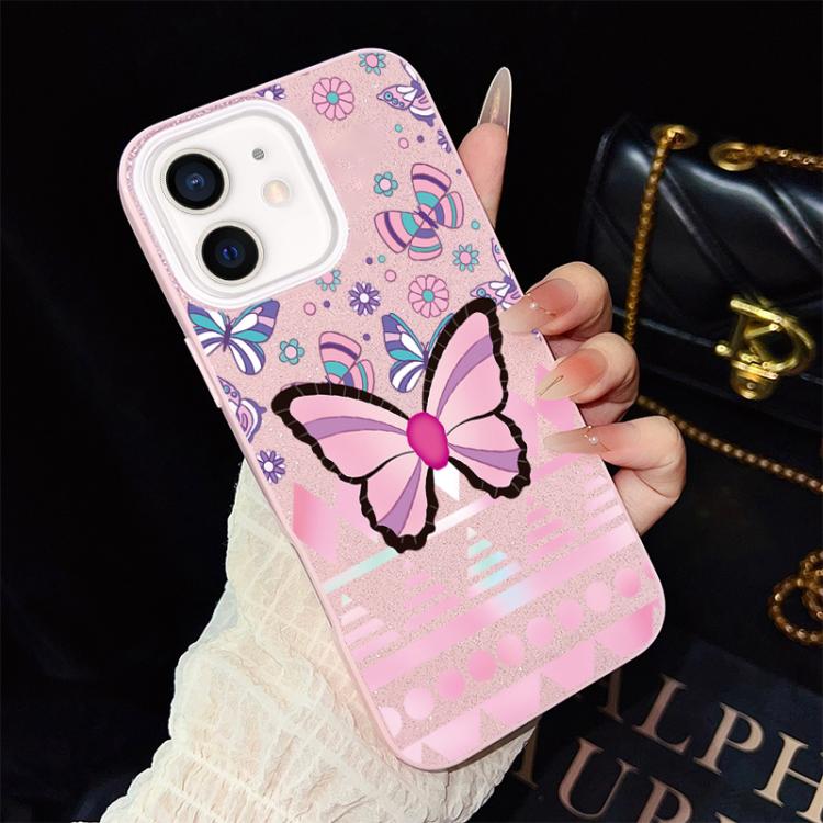 Custodia per telefono ibrida in PC e TPU con glitter IMD e motivo a farfalle rosa., For iPhone 11 Pro Max, For iPhone 11, For iPhone 11 Pro, For iPhone XS / X, For iPhone XR, For iPhone XS Max
