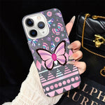 Custodia per telefono ibrida in PC e TPU con glitter IMD e motivo a farfalle rosa., For iPhone 11 Pro Max, For iPhone 11, For iPhone 11 Pro, For iPhone XS / X, For iPhone XR, For iPhone XS Max