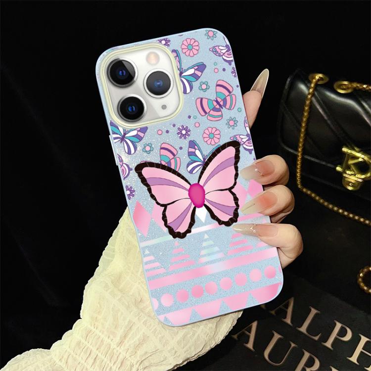 Custodia per telefono ibrida in PC e TPU con glitter IMD e motivo a farfalle rosa., For iPhone 11 Pro Max, For iPhone 11, For iPhone 11 Pro, For iPhone XS / X, For iPhone XR, For iPhone XS Max