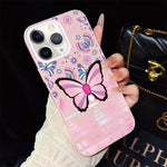 Custodia per telefono ibrida in PC e TPU con glitter IMD e motivo a farfalle rosa., For iPhone 11 Pro Max, For iPhone 11, For iPhone 11 Pro, For iPhone XS / X, For iPhone XR, For iPhone XS Max