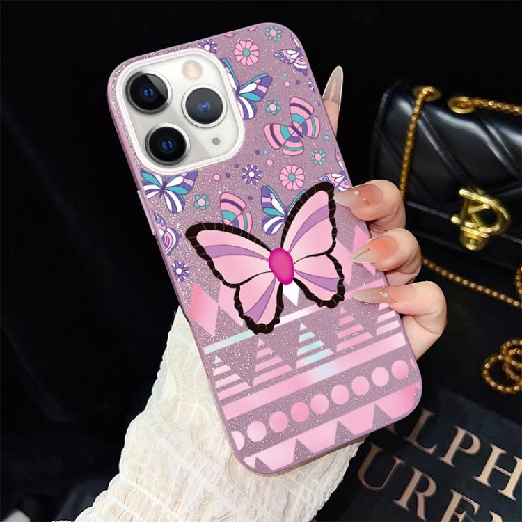 Custodia per telefono ibrida in PC e TPU con glitter IMD e motivo a farfalle rosa., For iPhone 11 Pro Max, For iPhone 11, For iPhone 11 Pro, For iPhone XS / X, For iPhone XR, For iPhone XS Max