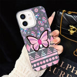 Custodia per telefono ibrida in PC e TPU con glitter IMD e motivo a farfalle rosa., For iPhone 13 Pro Max, For iPhone 13 Pro, For iPhone 13, For iPhone 12, For iPhone 12 Pro Max, For iPhone 12 Pro