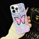 Custodia per telefono ibrida in PC e TPU con glitter IMD e motivo a farfalle rosa., For iPhone 13 Pro Max, For iPhone 13 Pro, For iPhone 13, For iPhone 12, For iPhone 12 Pro Max, For iPhone 12 Pro