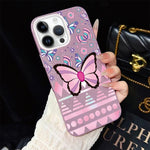 Custodia per telefono ibrida in PC e TPU con glitter IMD e motivo a farfalle rosa., For iPhone 13 Pro Max, For iPhone 13 Pro, For iPhone 13, For iPhone 12, For iPhone 12 Pro Max, For iPhone 12 Pro