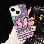Custodia per telefono ibrida in PC e TPU con glitter IMD e motivo a farfalle rosa., For iPhone 13 Pro Max, For iPhone 13 Pro, For iPhone 13, For iPhone 12, For iPhone 12 Pro Max, For iPhone 12 Pro
