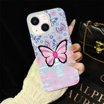 Custodia per telefono ibrida in PC e TPU con glitter IMD e motivo a farfalle rosa., For iPhone 13 Pro Max, For iPhone 13 Pro, For iPhone 13, For iPhone 12, For iPhone 12 Pro Max, For iPhone 12 Pro