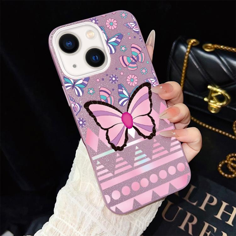 Custodia per telefono ibrida in PC e TPU con glitter IMD e motivo a farfalle rosa., For iPhone 13 Pro Max, For iPhone 13 Pro, For iPhone 13, For iPhone 12, For iPhone 12 Pro Max, For iPhone 12 Pro