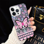 Custodia per telefono ibrida in PC e TPU con glitter IMD e motivo a farfalle rosa., For iPhone 13 Pro Max, For iPhone 13 Pro, For iPhone 13, For iPhone 12, For iPhone 12 Pro Max, For iPhone 12 Pro