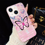 Custodia per telefono ibrida in PC e TPU con glitter IMD e motivo a farfalle rosa., For iPhone 15, For iPhone 14 Plus, For iPhone 14, For iPhone 14 Pro, For iPhone 14 Pro Max, For iPhone SE 2022 / SE 2020