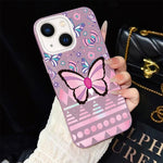 Custodia per telefono ibrida in PC e TPU con glitter IMD e motivo a farfalle rosa., For iPhone 15, For iPhone 14 Plus, For iPhone 14, For iPhone 14 Pro, For iPhone 14 Pro Max, For iPhone SE 2022 / SE 2020