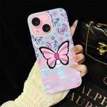 Custodia per telefono ibrida in PC e TPU con glitter IMD e motivo a farfalle rosa., For iPhone 15, For iPhone 14 Plus, For iPhone 14, For iPhone 14 Pro, For iPhone 14 Pro Max, For iPhone SE 2022 / SE 2020