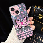 Custodia per telefono ibrida in PC e TPU con glitter IMD e motivo a farfalle rosa., For iPhone 16 Pro, For iPhone 16 Plus, For iPhone 16, For iPhone 15 Pro Max, For iPhone 15 Pro, For iPhone 15 Plus