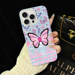 Custodia per telefono ibrida in PC e TPU con glitter IMD e motivo a farfalle rosa., For iPhone 16 Pro, For iPhone 16 Plus, For iPhone 16, For iPhone 15 Pro Max, For iPhone 15 Pro, For iPhone 15 Plus