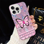 Custodia per telefono ibrida in PC e TPU con glitter IMD e motivo a farfalle rosa., For iPhone 16 Pro, For iPhone 16 Plus, For iPhone 16, For iPhone 15 Pro Max, For iPhone 15 Pro, For iPhone 15 Plus