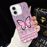 Custodia per telefono ibrida in PC e TPU con glitter IMD e motivo a farfalle rosa., For iPhone 16 Pro, For iPhone 16 Plus, For iPhone 16, For iPhone 15 Pro Max, For iPhone 15 Pro, For iPhone 15 Plus