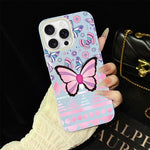 Custodia per telefono ibrida in PC e TPU con glitter IMD e motivo a farfalle rosa., For iPhone 17e / 16e, For iPhone 17 Pro Max, For iPhone 17 Pro, For iPhone 17, For iPhone Air, For iPhone 16 Pro Max