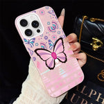 Custodia per telefono ibrida in PC e TPU con glitter IMD e motivo a farfalle rosa., For iPhone 17e / 16e, For iPhone 17 Pro Max, For iPhone 17 Pro, For iPhone 17, For iPhone Air, For iPhone 16 Pro Max