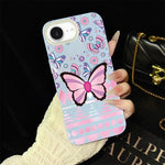Custodia per telefono ibrida in PC e TPU con glitter IMD e motivo a farfalle rosa., For iPhone 17e / 16e, For iPhone 17 Pro Max, For iPhone 17 Pro, For iPhone 17, For iPhone Air, For iPhone 16 Pro Max