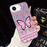 Custodia per telefono ibrida in PC e TPU con glitter IMD e motivo a farfalle rosa., For iPhone 17e / 16e, For iPhone 17 Pro Max, For iPhone 17 Pro, For iPhone 17, For iPhone Air, For iPhone 16 Pro Max