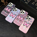 Custodia per telefono ibrida in PC e TPU con glitter IMD e motivo a farfalle rosa., For iPhone 16 Pro, For iPhone 16 Plus, For iPhone 16, For iPhone 15 Pro Max, For iPhone 15 Pro, For iPhone 15 Plus