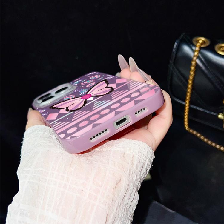 Custodia per telefono ibrida in PC e TPU con glitter IMD e motivo a farfalle rosa., For iPhone 15, For iPhone 14 Plus, For iPhone 14, For iPhone 14 Pro, For iPhone 14 Pro Max, For iPhone SE 2022 / SE 2020