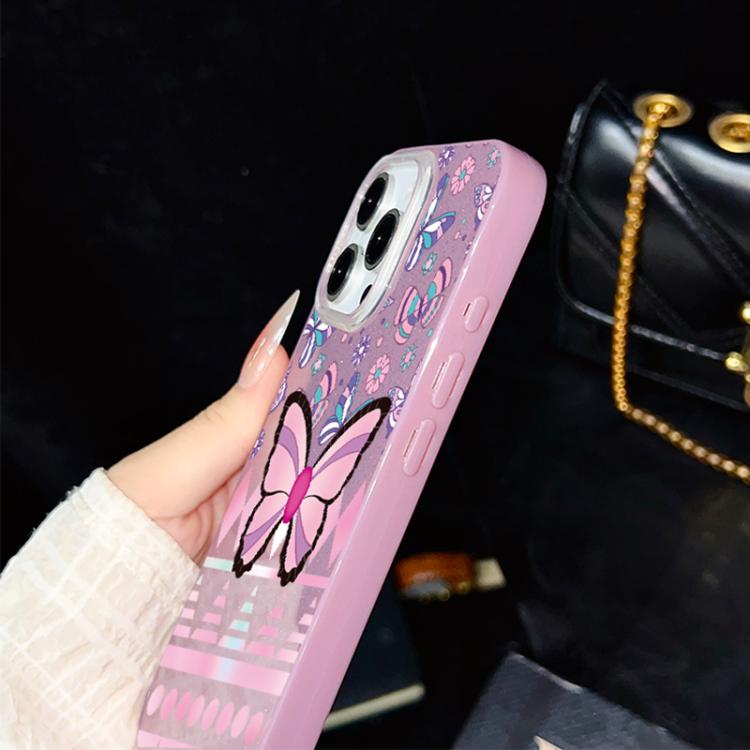 Custodia per telefono ibrida in PC e TPU con glitter IMD e motivo a farfalle rosa., For iPhone 15, For iPhone 14 Plus, For iPhone 14, For iPhone 14 Pro, For iPhone 14 Pro Max, For iPhone SE 2022 / SE 2020