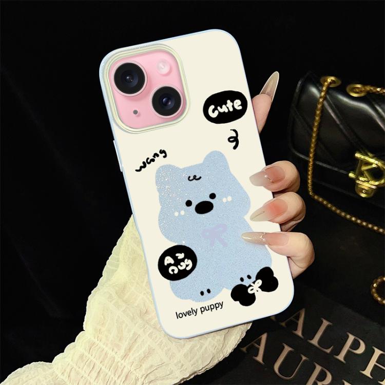 Custodia per telefono ibrida in PC e TPU con grazioso motivo a cuccioli e glitter IMD., For iPhone 16 Pro, For iPhone 16 Plus, For iPhone 16, For iPhone 15 Pro Max, For iPhone 15 Pro, For iPhone 15 Plus