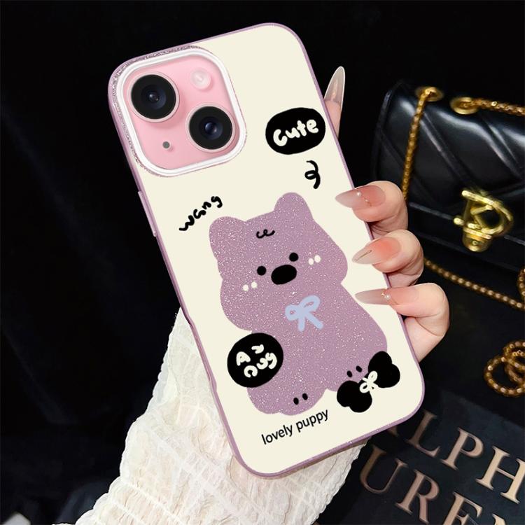 Custodia per telefono ibrida in PC e TPU con grazioso motivo a cuccioli e glitter IMD., For iPhone 16 Pro, For iPhone 16 Plus, For iPhone 16, For iPhone 15 Pro Max, For iPhone 15 Pro, For iPhone 15 Plus