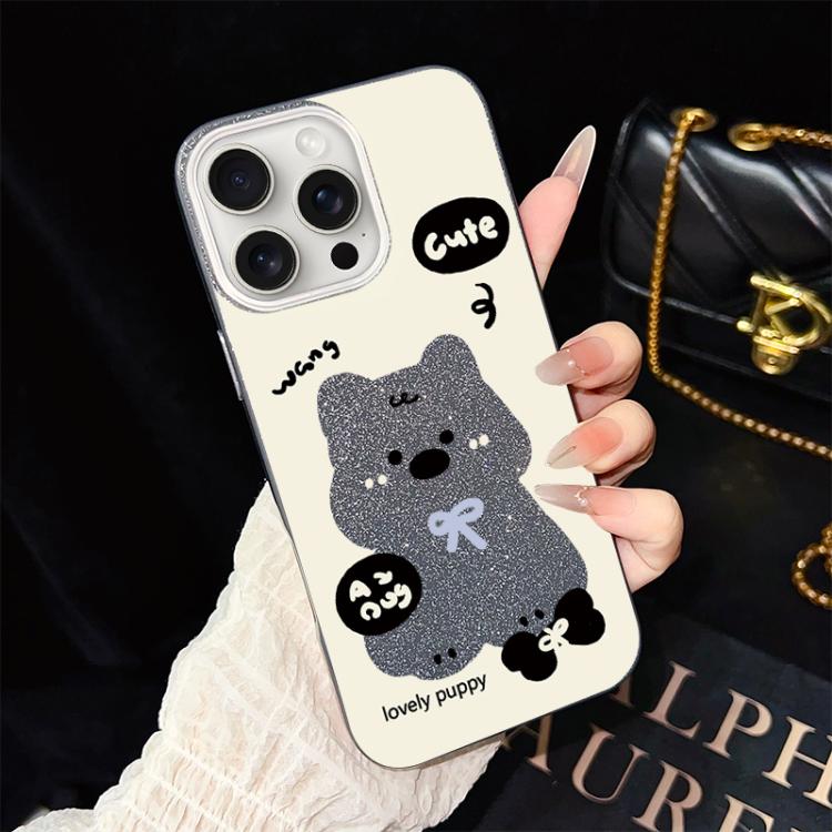 Custodia per telefono ibrida in PC e TPU con grazioso motivo a cuccioli e glitter IMD., For iPhone 16 Pro, For iPhone 16 Plus, For iPhone 16, For iPhone 15 Pro Max, For iPhone 15 Pro, For iPhone 15 Plus