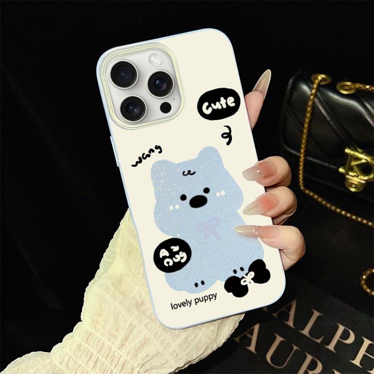 Custodia per telefono ibrida in PC e TPU con grazioso motivo a cuccioli e glitter IMD., For iPhone 16 Pro, For iPhone 16 Plus, For iPhone 16, For iPhone 15 Pro Max, For iPhone 15 Pro, For iPhone 15 Plus
