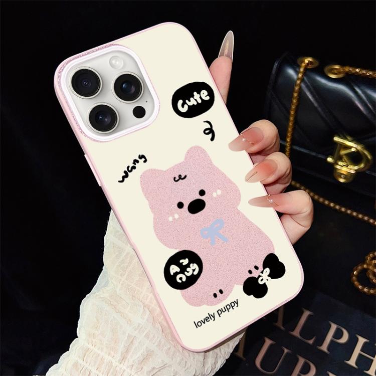 Custodia per telefono ibrida in PC e TPU con grazioso motivo a cuccioli e glitter IMD., For iPhone 16 Pro, For iPhone 16 Plus, For iPhone 16, For iPhone 15 Pro Max, For iPhone 15 Pro, For iPhone 15 Plus