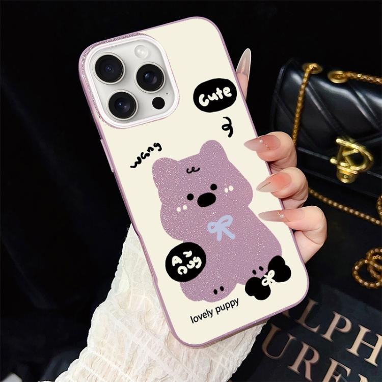 Custodia per telefono ibrida in PC e TPU con grazioso motivo a cuccioli e glitter IMD., For iPhone 16 Pro, For iPhone 16 Plus, For iPhone 16, For iPhone 15 Pro Max, For iPhone 15 Pro, For iPhone 15 Plus