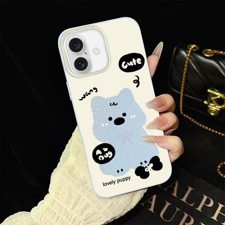 Custodia per telefono ibrida in PC e TPU con grazioso motivo a cuccioli e glitter IMD., For iPhone 16 Pro, For iPhone 16 Plus, For iPhone 16, For iPhone 15 Pro Max, For iPhone 15 Pro, For iPhone 15 Plus