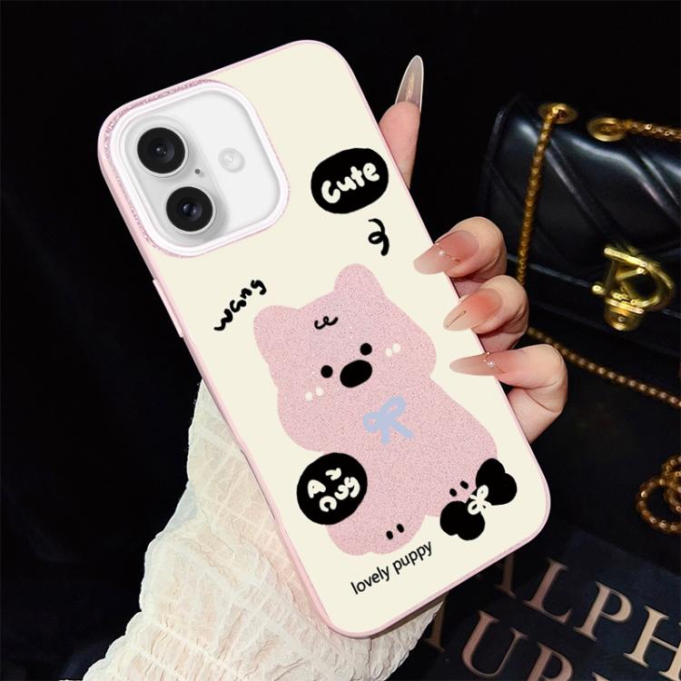 Custodia per telefono ibrida in PC e TPU con grazioso motivo a cuccioli e glitter IMD., For iPhone 16 Pro, For iPhone 16 Plus, For iPhone 16, For iPhone 15 Pro Max, For iPhone 15 Pro, For iPhone 15 Plus