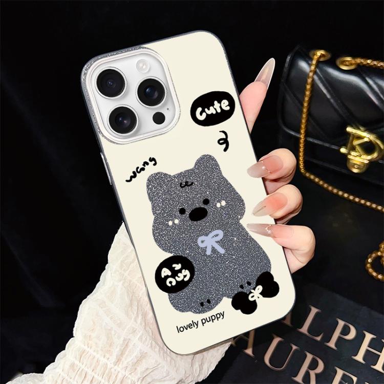 Custodia per telefono ibrida in PC e TPU con grazioso motivo a cuccioli e glitter IMD., For iPhone 16 Pro, For iPhone 16 Plus, For iPhone 16, For iPhone 15 Pro Max, For iPhone 15 Pro, For iPhone 15 Plus