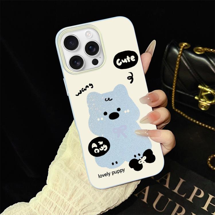 Custodia per telefono ibrida in PC e TPU con grazioso motivo a cuccioli e glitter IMD., For iPhone 16 Pro, For iPhone 16 Plus, For iPhone 16, For iPhone 15 Pro Max, For iPhone 15 Pro, For iPhone 15 Plus
