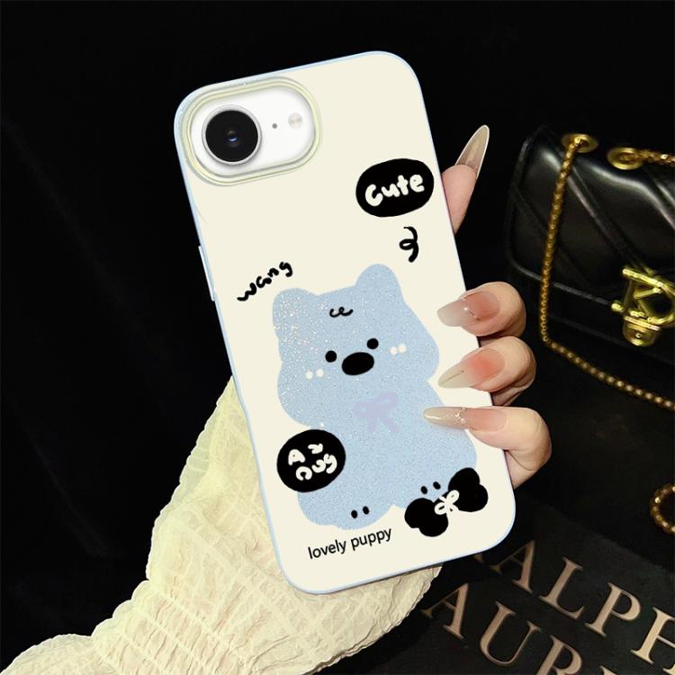 Custodia per telefono ibrida in PC e TPU con grazioso motivo a cuccioli e glitter IMD., For iPhone 17e / 16e, For iPhone 17 Pro Max, For iPhone 17 Pro, For iPhone 17, For iPhone Air, For iPhone 16 Pro Max